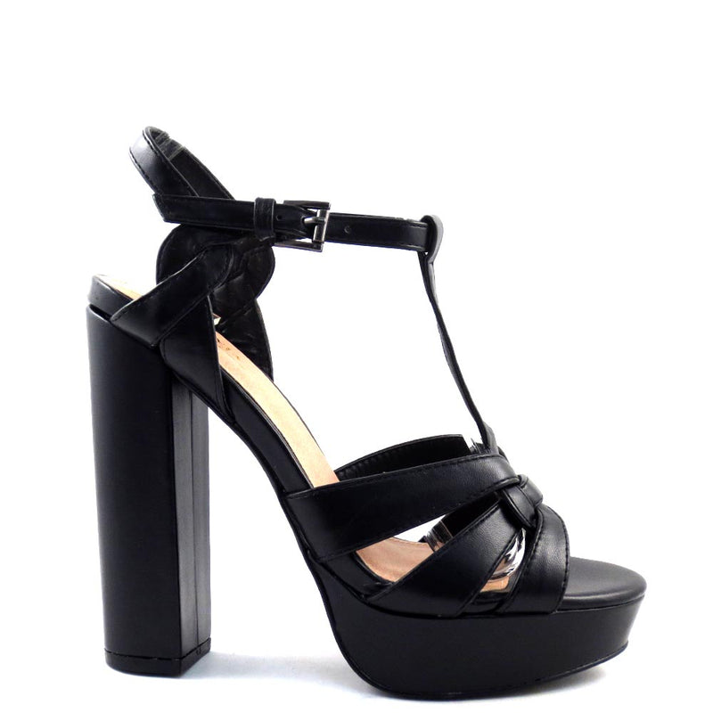 Olivia Jaymes Open Toe T-Strap Chunky Platform Heel - Shower