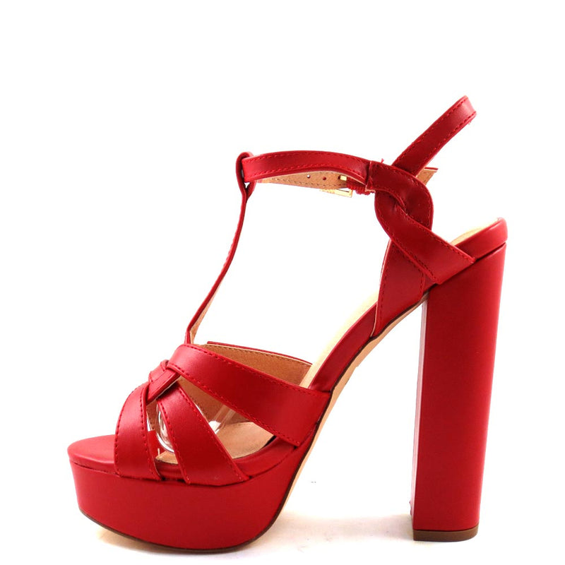 Olivia Jaymes Open Toe T-Strap Chunky Platform Heel - Shower