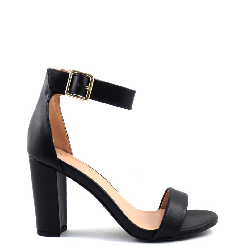 Shoe Republic LA Open Toe Ankle Strap Buckle Detail Chunky Heels - Simple