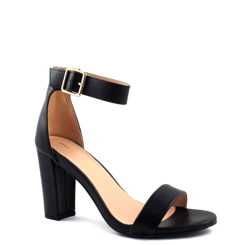 Shoe Republic LA Open Toe Ankle Strap Buckle Detail Chunky Heels - Simple