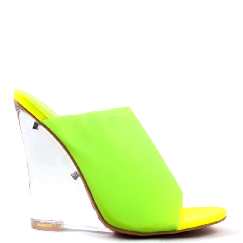 Bella Marie Pointy Peep Toe Neon Upper Clear Heels - Sinful