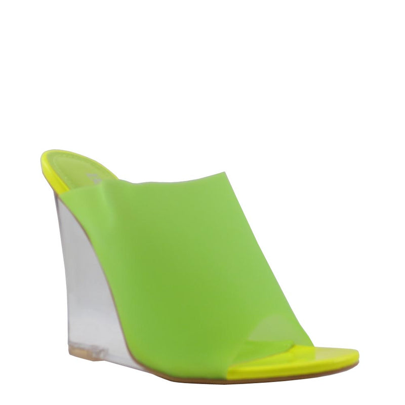 Bella Marie Pointy Peep Toe Neon Upper Clear Heels - Sinful