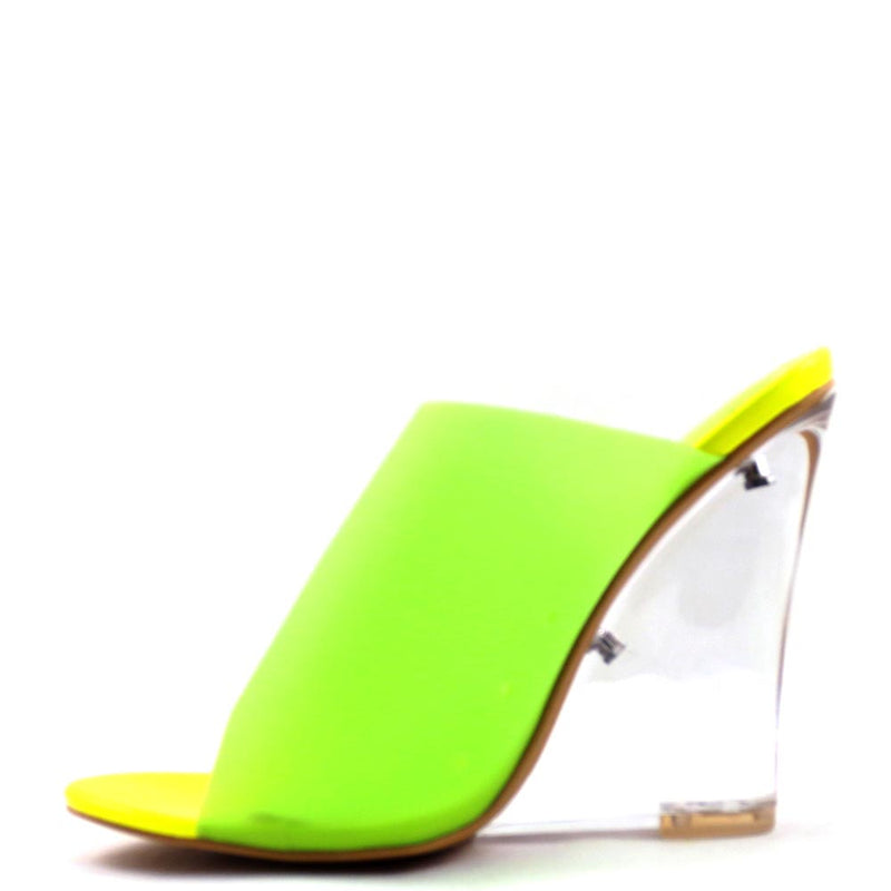 Bella Marie Pointy Peep Toe Neon Upper Clear Heels - Sinful