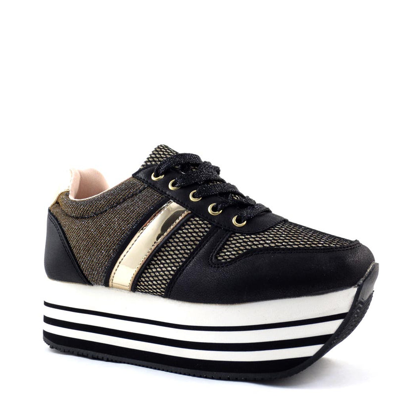 Qupid Trendy Metallic Accent Lace Up Platform Sneakers - Skywalk