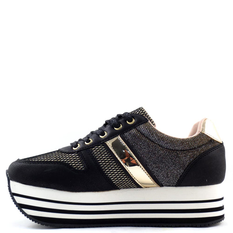 Qupid Trendy Metallic Accent Lace Up Platform Sneakers - Skywalk