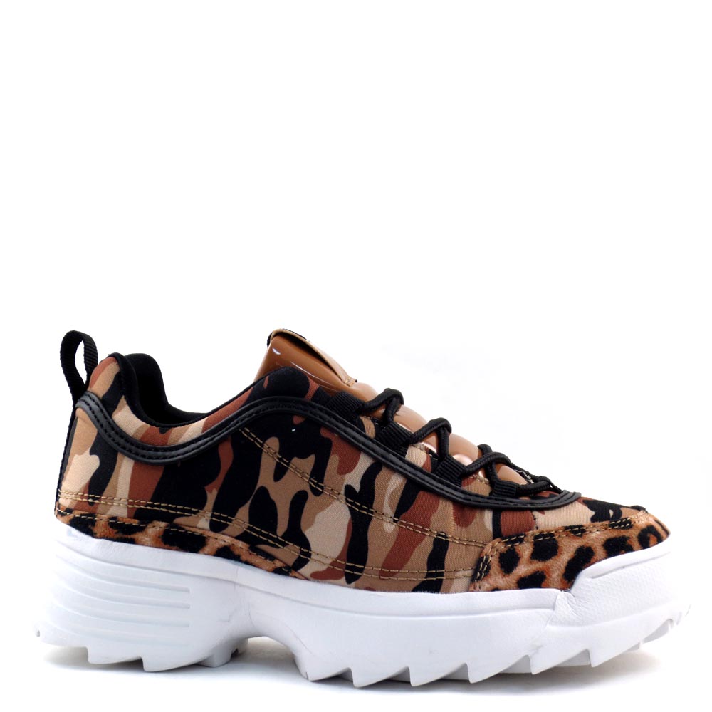 Qupid Trendy Animal Print Ridge Rubber Bottom Lace Up Sneakers - Sneaky