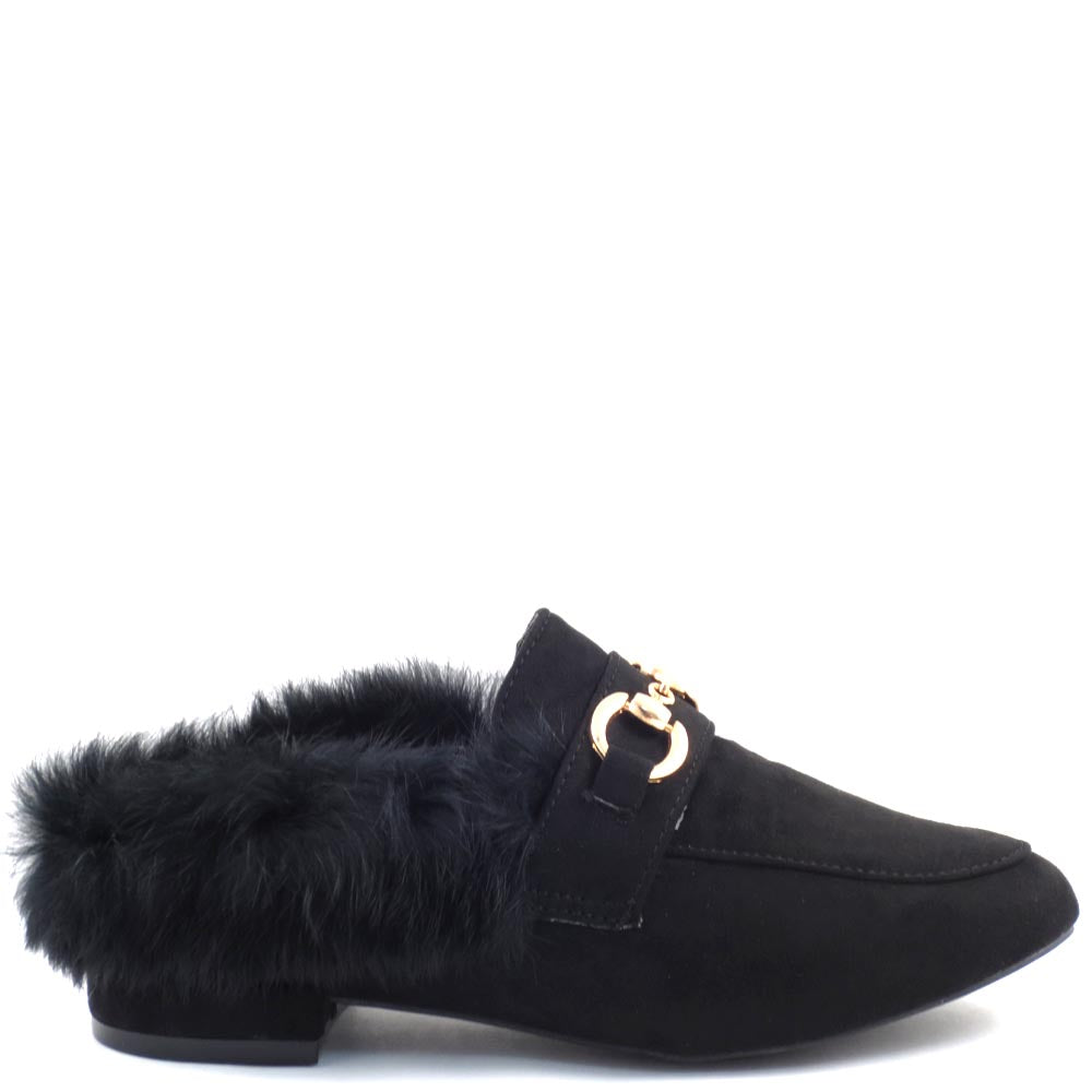 Olivia Jaymes Closed Toe Furry Lining Detail Ornament Mule - Sonia