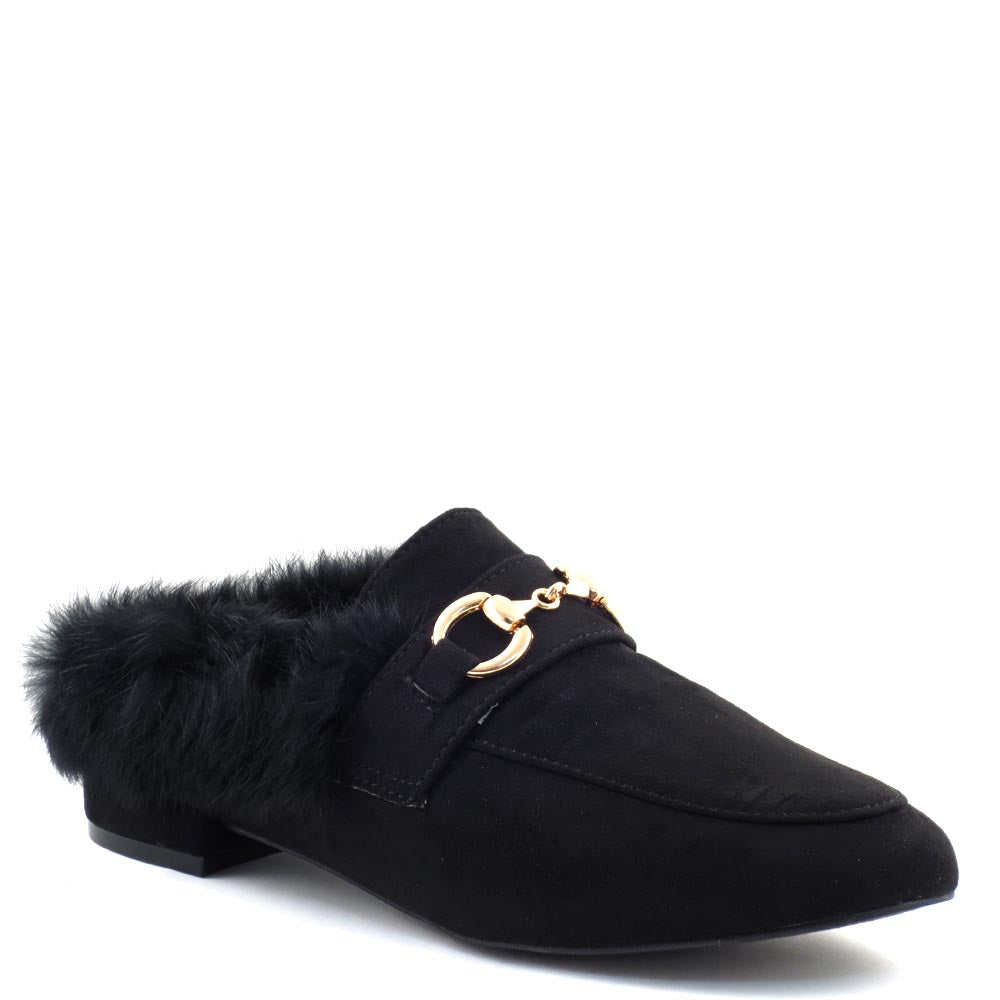 Olivia Jaymes Closed Toe Furry Lining Detail Ornament Mule - Sonia