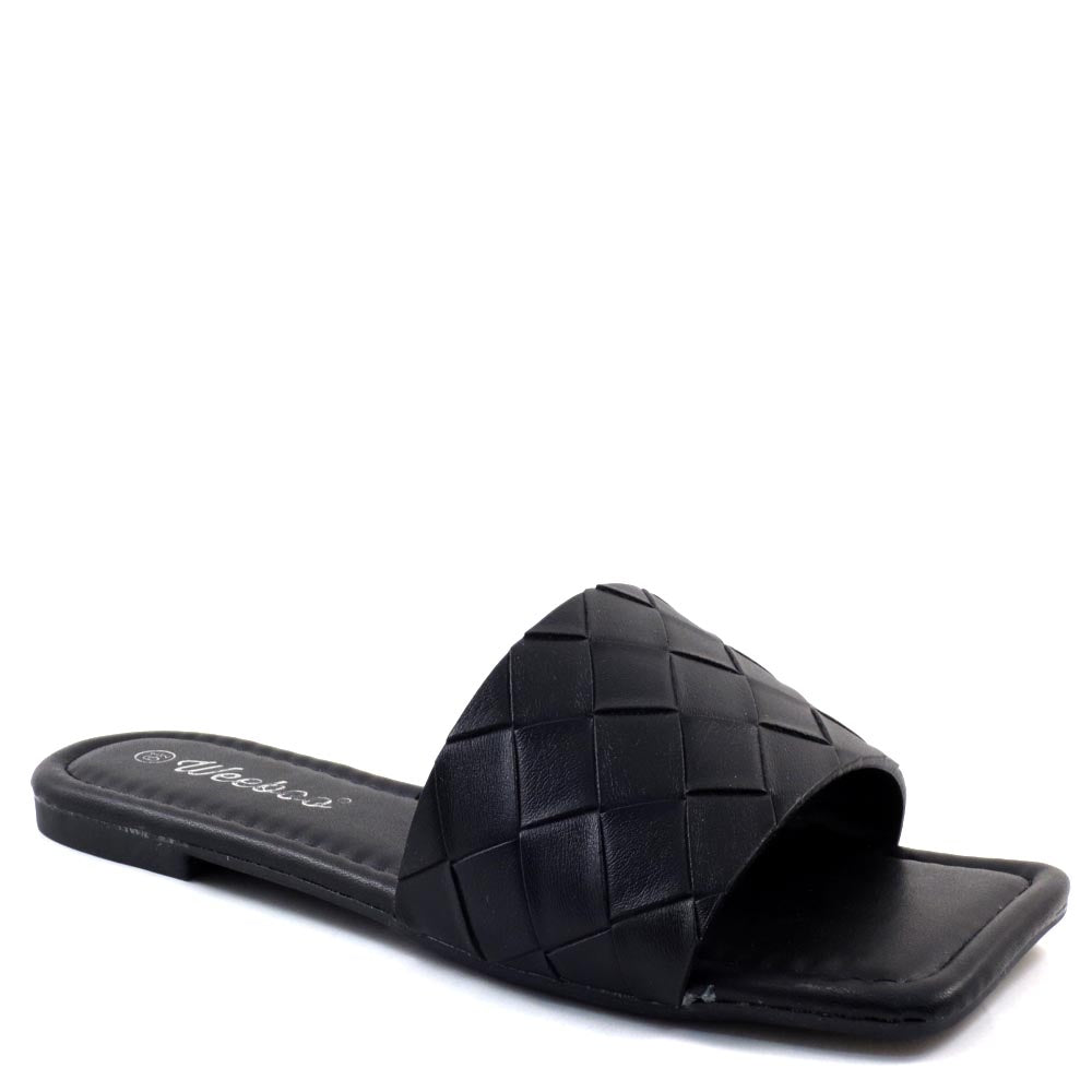 Weeboo Woven Upper Open Square Toe Slide In Comfort Sandals - Sunday 3